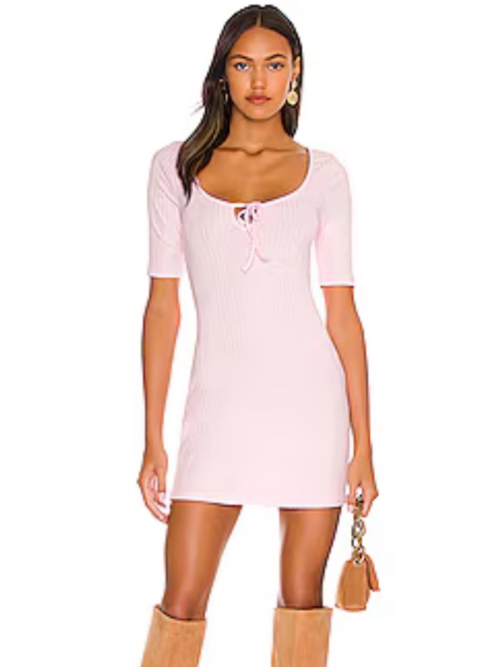 🌿Lovers + Friends Jazlyn Mini Dress Ribbed Keyhole Pink Size XS